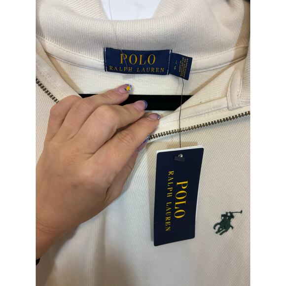 NWT Polo Ralph Lauren Men’s Embroidered Knit Quarter-Zip Pullover Cream Size L - Picture 4 of 7